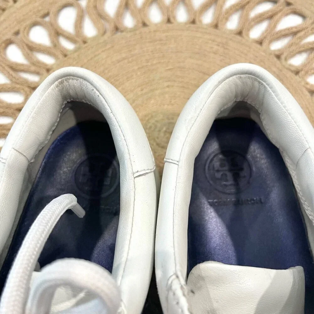 Tory Burch Carter Glitter Sneaker Women's Size 7M Lace Up White Blue